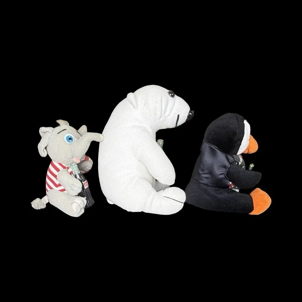 Coca Cola Plush Polar Bear, Penguin And Elephant Vintage Lot Of 3